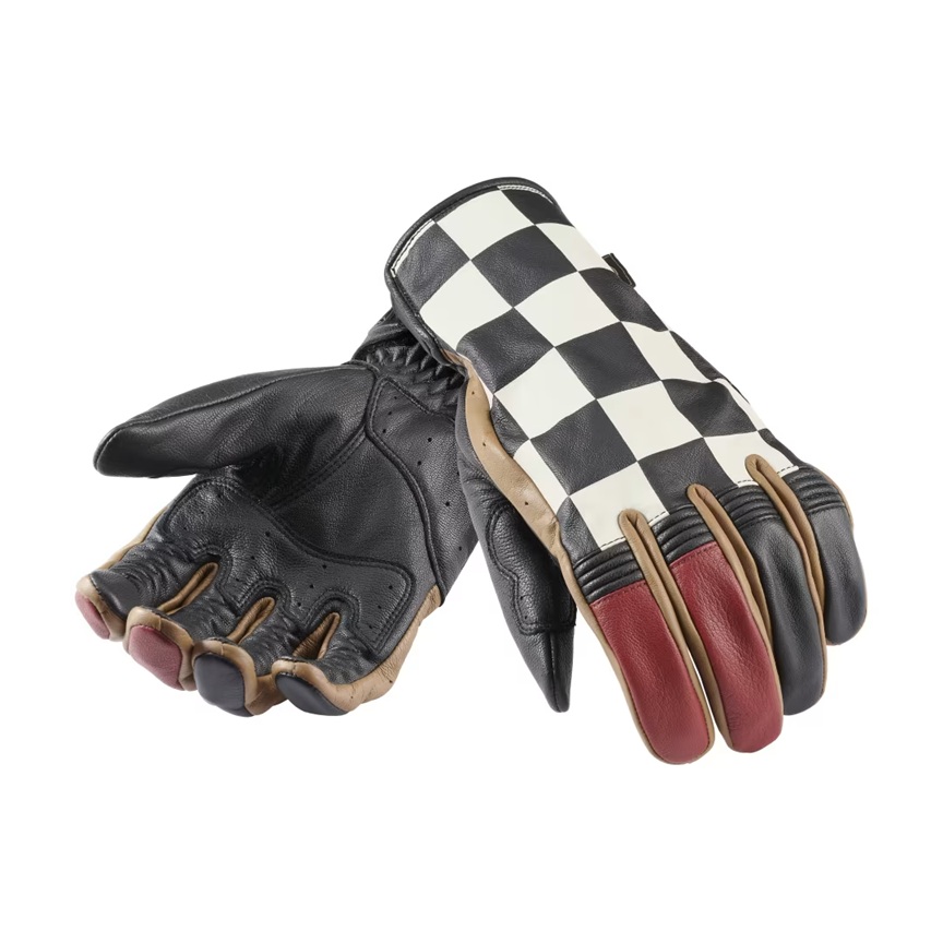 Checkerboard Leather Gloves  / Black & Gold